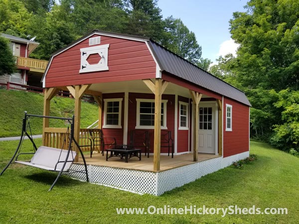 Hickory Sheds Lofted Deluxe Porch Painted Pinnacle Red