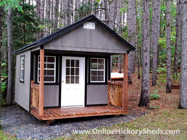 Hickory Sheds Utility Front Porch Painted Gray Shadow with Black Trim