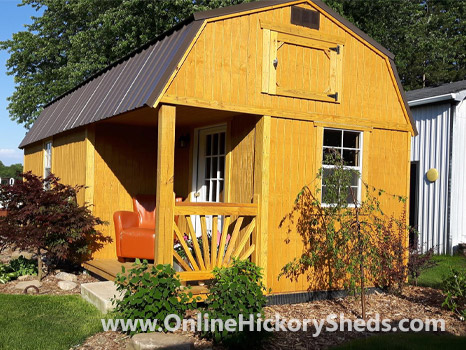 Hickory Sheds Lofted Side Porch Stained Honey Gold